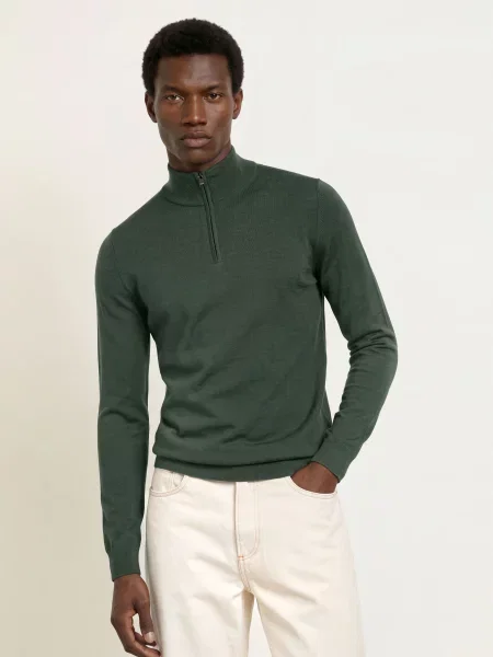 Reiss Svetr Troyer Blackhall Z Merino Vlny tmavě zelená