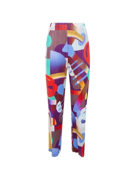 Pantaloni Pleats Please Issey Miyake cu imagine cu imprimeu abstract violet