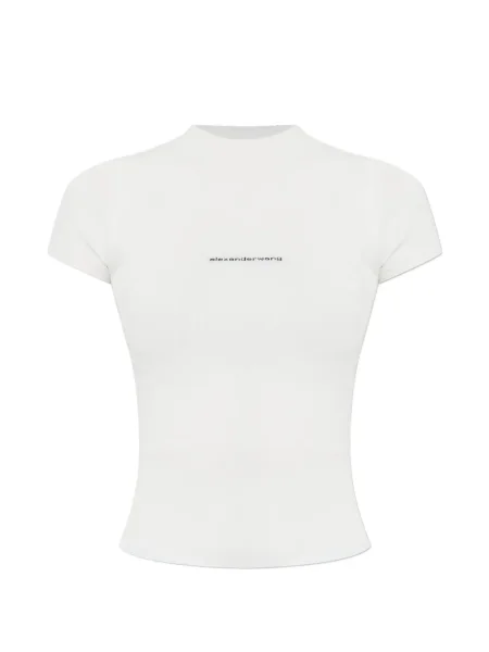 Tricou Alexander Wang din jacard scurt cu autograf alb