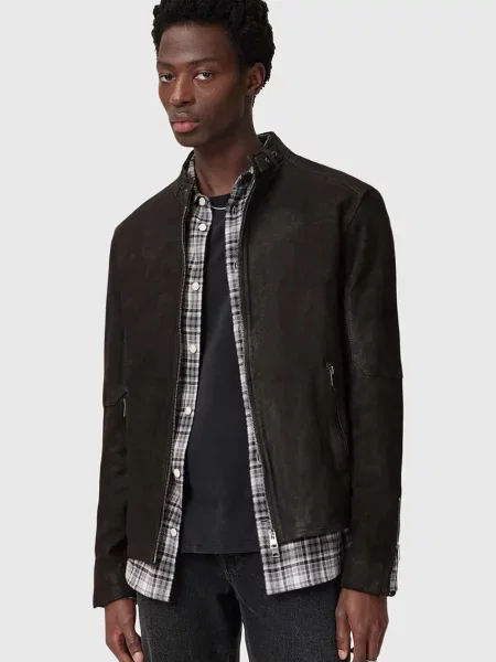Кожено яке AllSaints CORA преходен модел черно