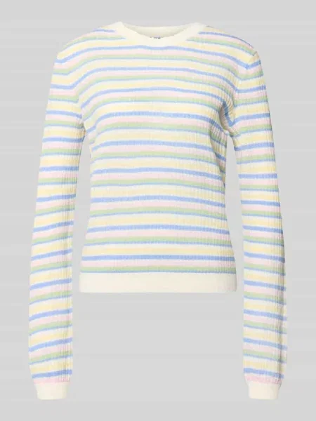 Sweter z dzianiny o kroju regular fit z czystej bawełny model DIANA' Pieces biały
