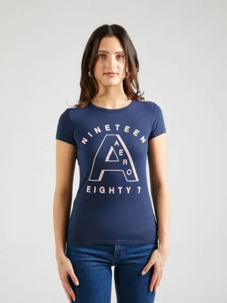 AÉROPOSTALE Tricou NINETEEN EIGHTY 7 bleumarin / pastel roz