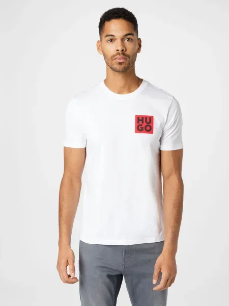 HUGO Tricou Detzington / negru / roșu alb
