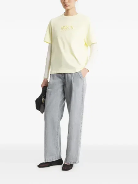 Tricou Maison Kitsune cu decolteu rotund galben