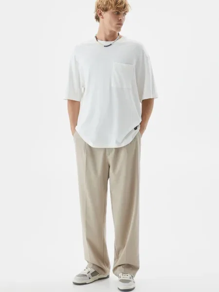 Pull&Bear Pantaloni cutați ecru