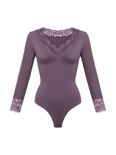 Cfab Alakformáló body Clean Longsleeve V-Neck with Lace Sculpting Bodysuit with String szilva