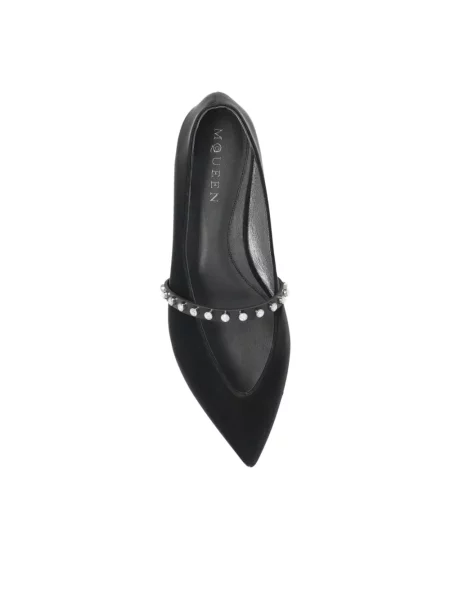 Balerinki Alexander Mcqueen skórzane z paskiem czarne