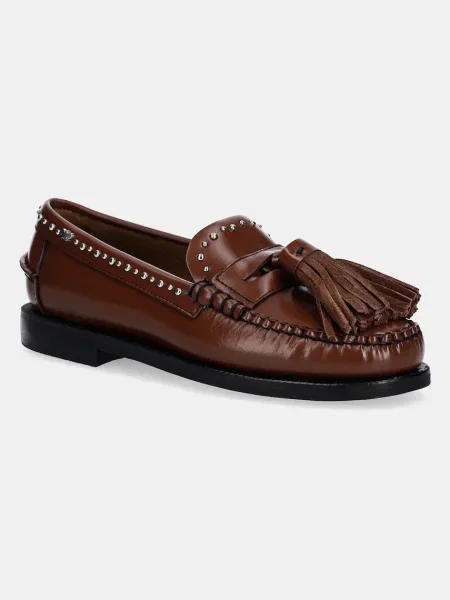Кожени мокасини Weekend Max Mara WEEKENDAN с равна подметка кафяво