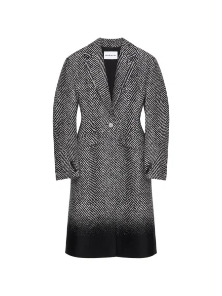 Palton Givenchy de lână cu model herringbone negru