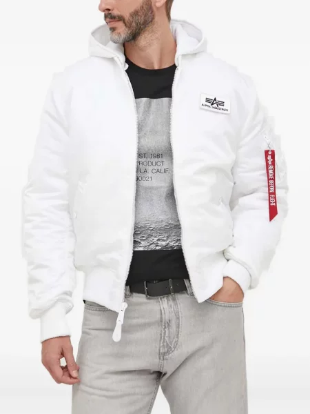 Geacă bomber Alpha Industries cu glugă alb