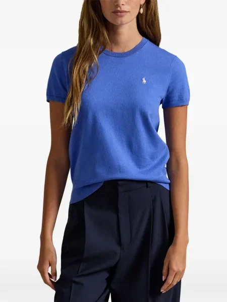 Iš natūralios odos trumpas dryžuotos polo marškinėliai Polo Ralph Lauren pilka