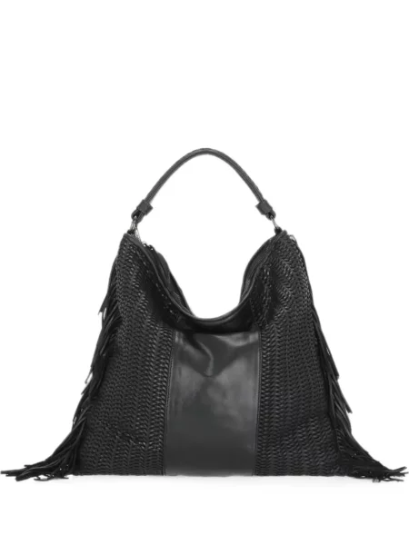 Geantă shopper Reptile's House din piele țesută negru