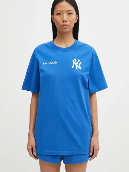 Sporty & Rich t-shirt Champions niebieski