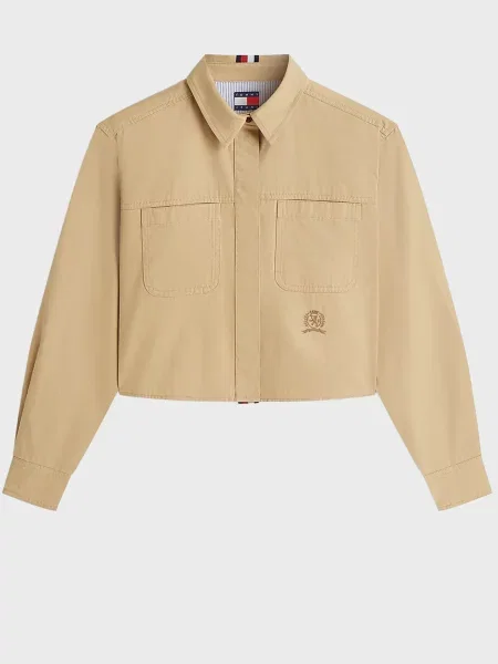 Укорочена джинсова сорочка Tommy Jeans бежева