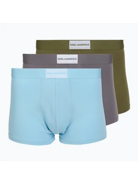 Boxeri pentru bărbați KARL LAGERFELD Essential Logo Trunk 3 perechi olive/clear sky/excalibur kaki