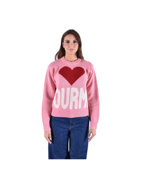 Sweter Mc2 Saint Barth z dekoltem w serek żakardowy różowy