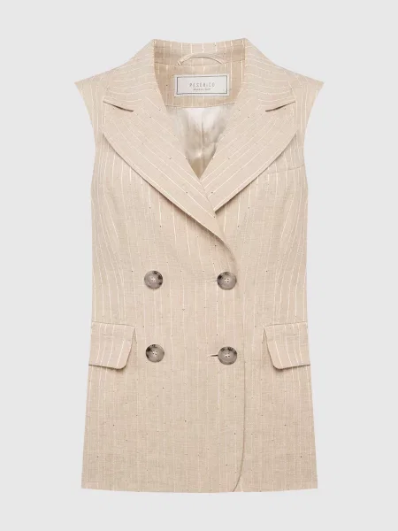 Двобортний жилет з льону в смужку Peserico бежевий