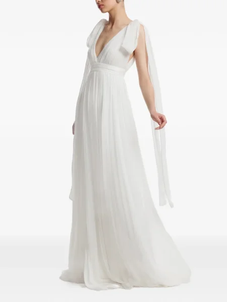 Rochie maxi Framboise cu decolteu în V de costum alb