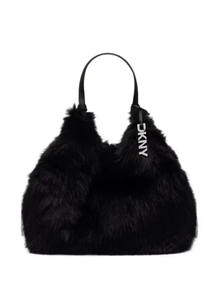 Geantă shopper Dkny cu blană negru
