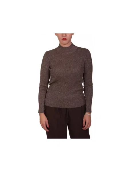 Lniany sweter z golfem Marella brązowy