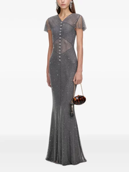 Stras rochie maxi Self-portrait plasă de plasă gri