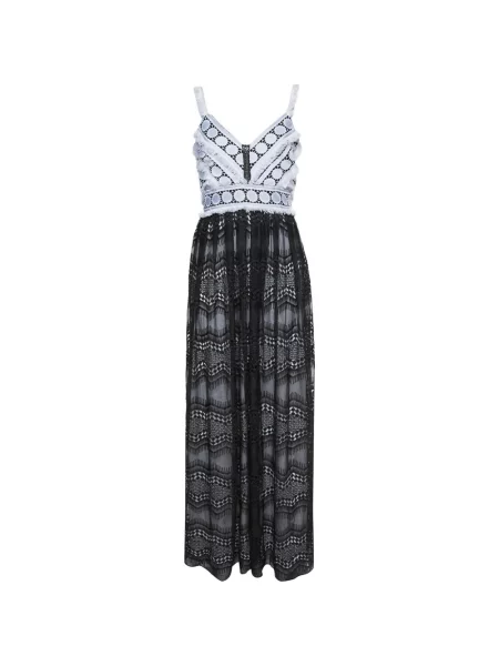 Rochie maxi Badgley Mischka cu franjuri negru