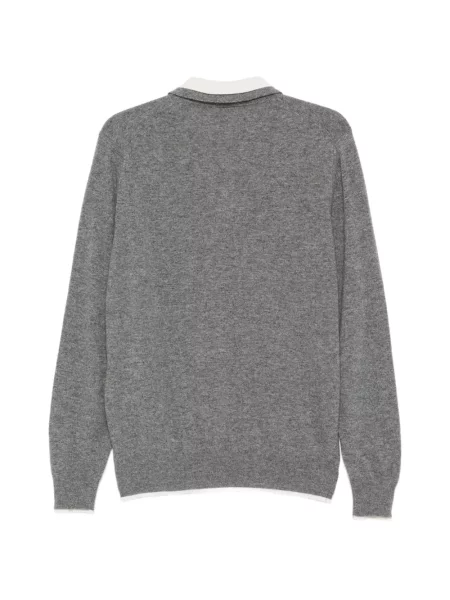 Gulerat lung tricou polo Eleventy gri