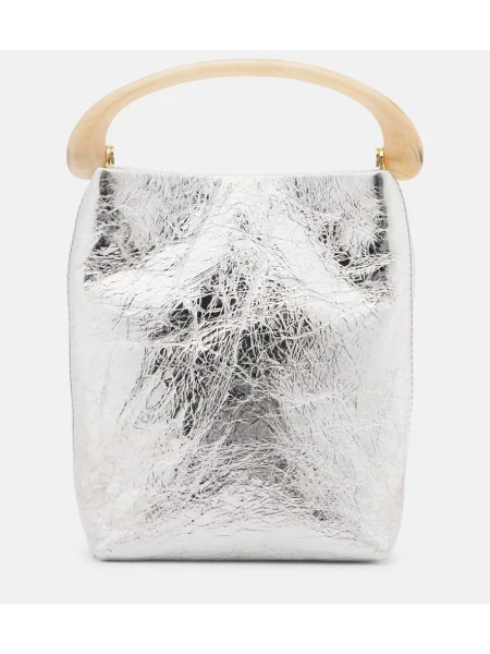 Geanta de piele Dries Van Noten din piele argintiu