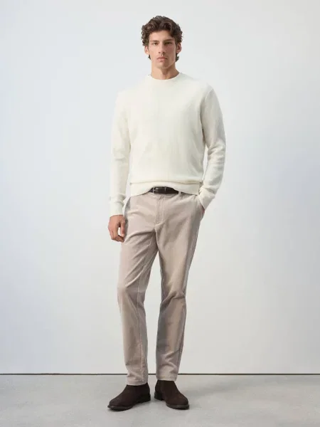 Sweter z dzianiny z mieszanki wełny złamana biel Mężczyzna S MANGO MAN