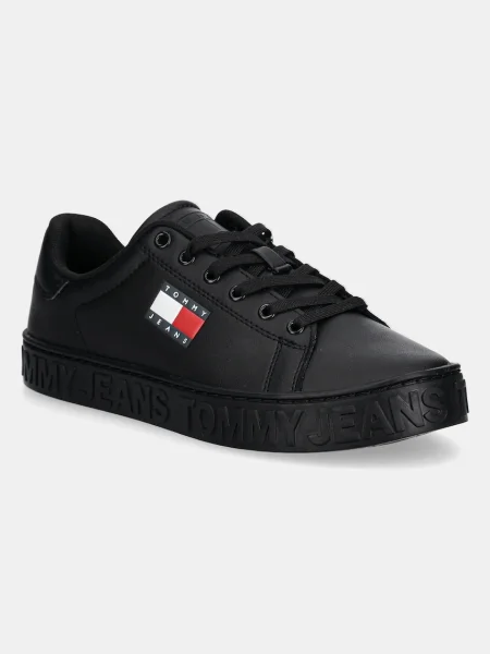 Кожени маратонки Tommy Jeans TJW LOGO SNEAKER ESS черно