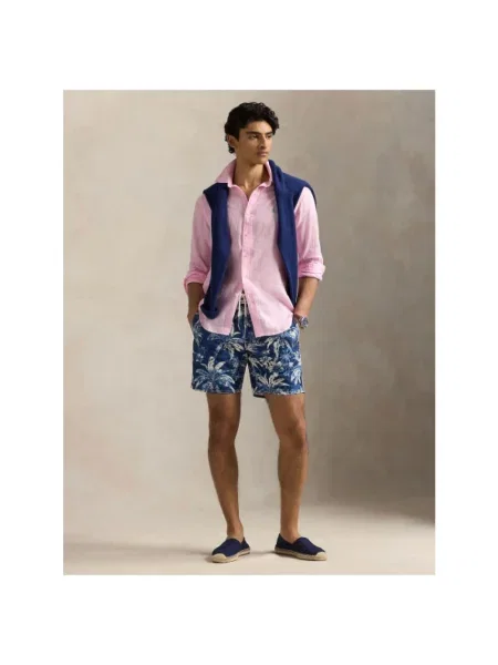 Lniana długa koszula Polo Ralph Lauren z długim rękawem różowa