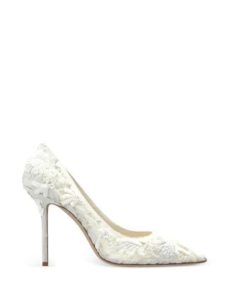 Pantofi cu toc Jimmy Choo cu model floral cu aplicații alb