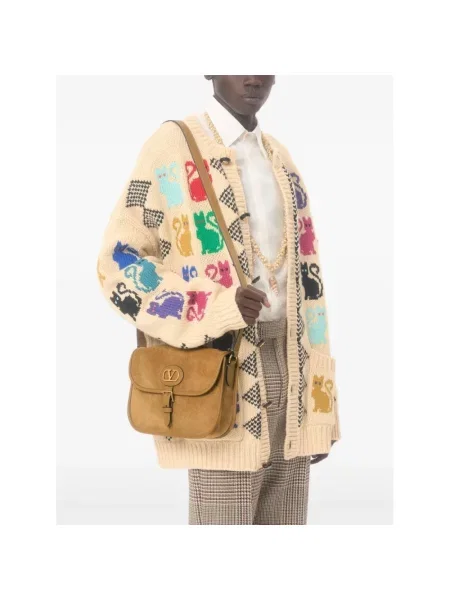 Lniana torba crossbody Valentino beżowa
