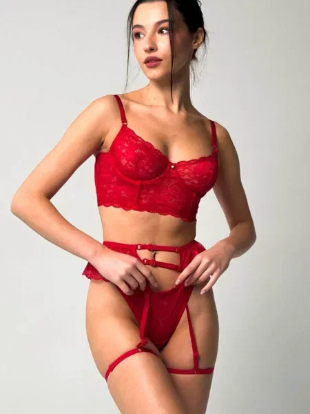 Пояс с гартерами NIKA RED червоний