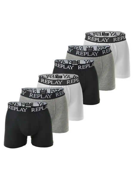 REPLAY Boxerky šedý melír / černá bílá