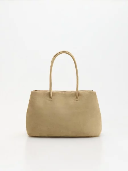 Reserved Geantă shopper din imitație de piele întoarsă bej