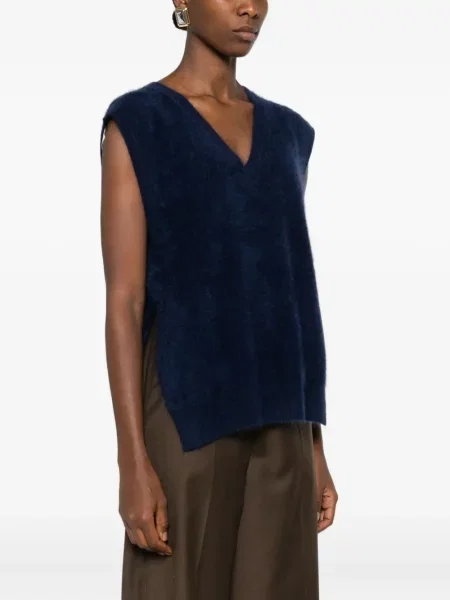 Kašmírový top Absolut Cashmere s výstřihem do v modrý