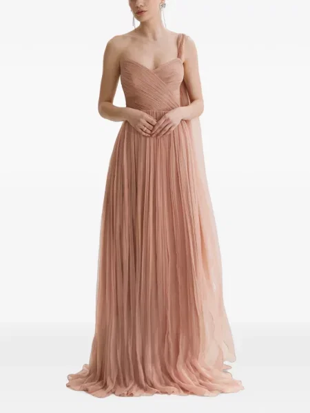 Rochie maxi Framboise de mătase drapată roz