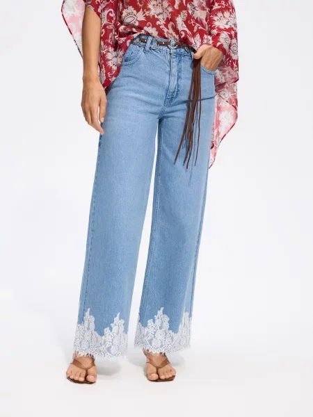 Reserved Джинси wide leg з мереживом синій
