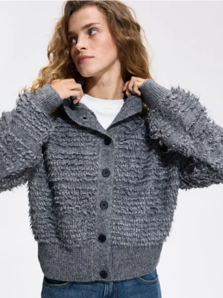 Reserved Cardigan texturat gri-neutru gri