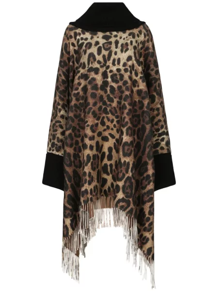 Poncho Dolce & Gabbana cu franjuri cu model leopard maro
