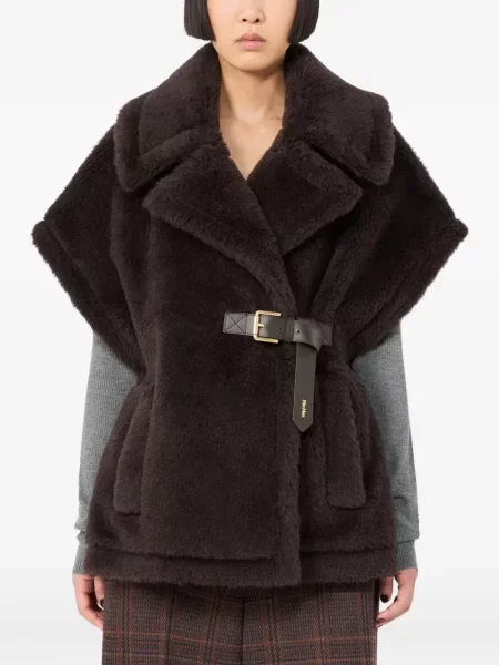 Cu centură geacă Max Mara cu blană maro