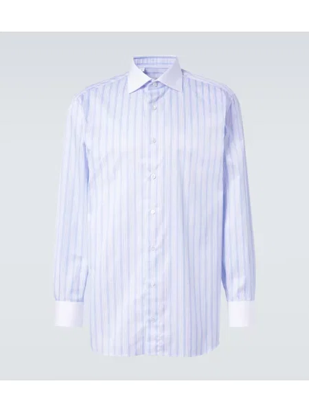 Cămașă Brioni cu dungi din poplin albastru