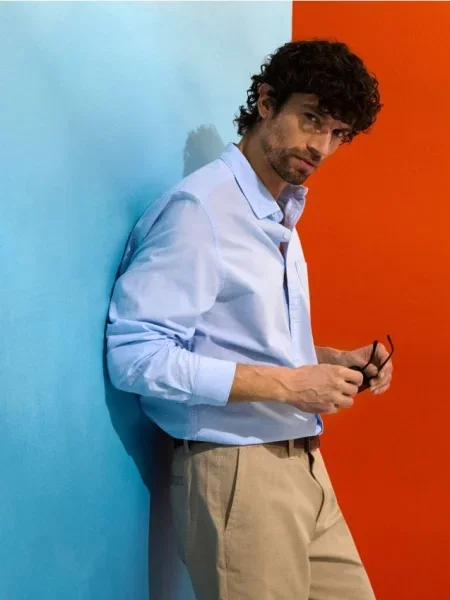 Sinsay košile s dlouhými rukávy a náprsní kapsou modrá