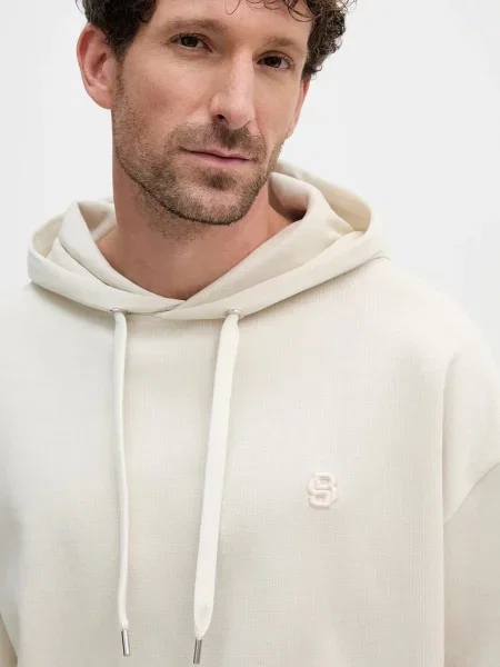 BOSS bluza z kapturem gładka beżowy