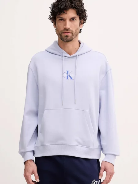 Calvin Klein Jeans bluza z kapturem z nadrukiem niebieski
