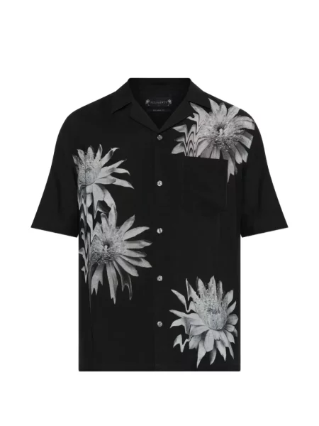 Cămașă Allsaints cu model floral cu imagine negru