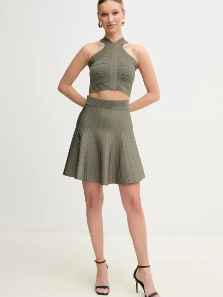 Guess spódnica OTTOMAN mini rozkloszowana zielony