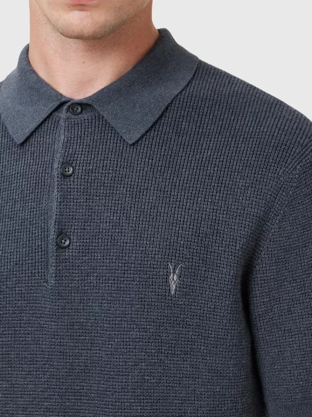 Шерстяное однотонное поло Allsaints синее