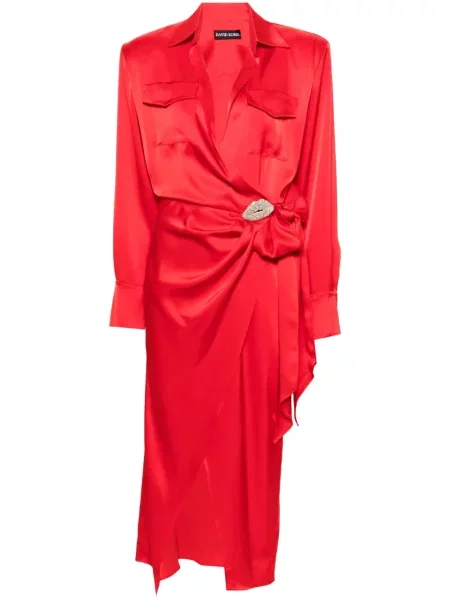 Rochie midi David Koma din satin până la genunchi de costum roșu